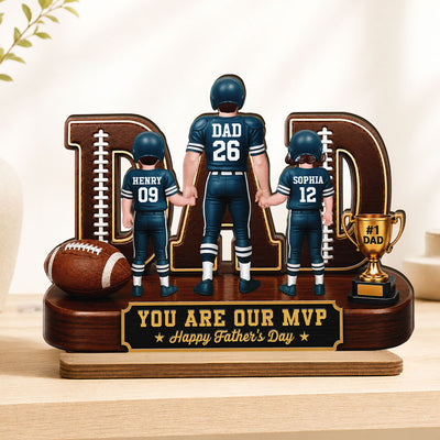 American Football No 1 Dad Legend Daddy's Dream Team - Personalized 2-Layered Wooden Plaque - Father's Day Gift For Dad