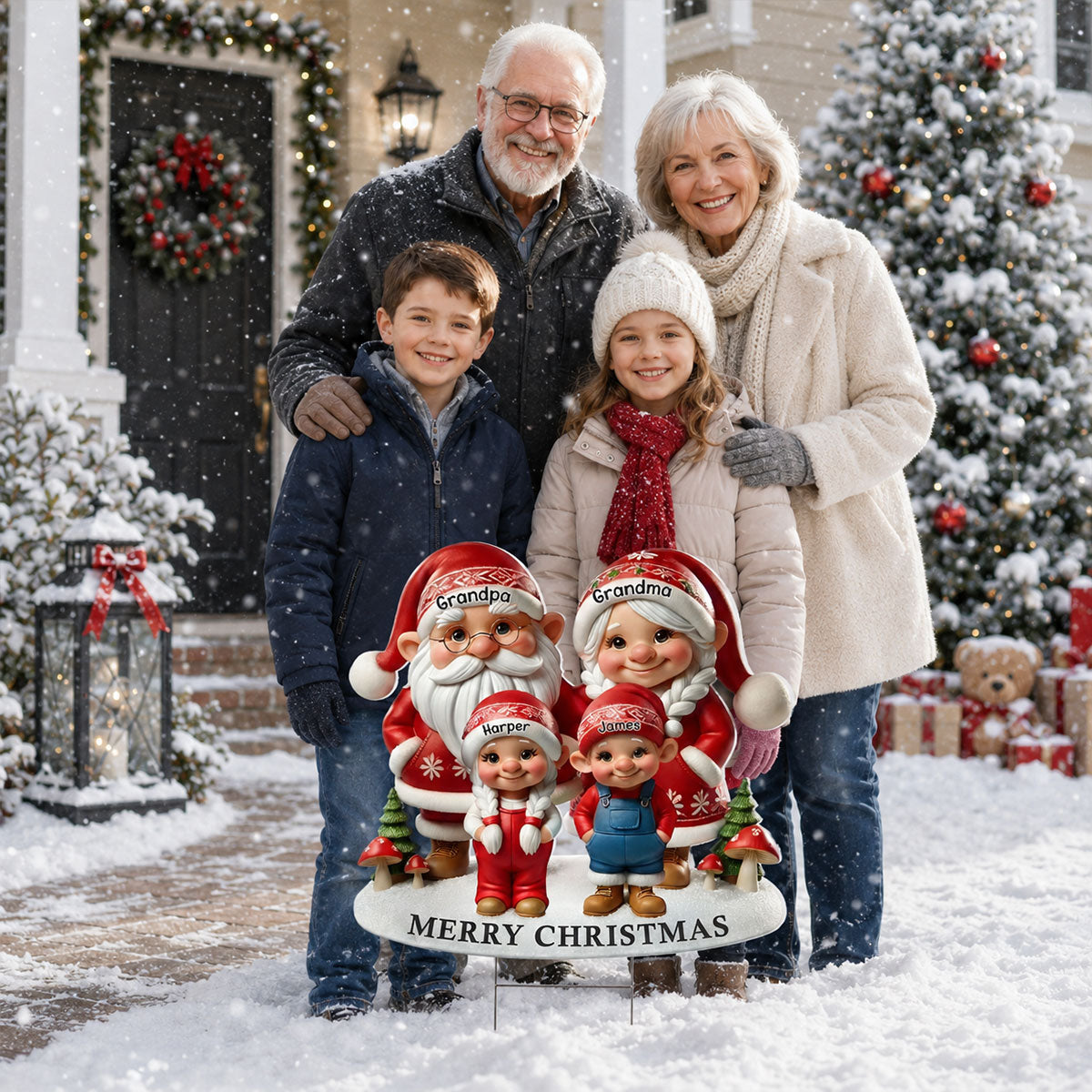 Christmas Gnome Grandpa Grandma Grandparents Grandkids - Personalized Yard Sign - Christmas Decor For Grandparents