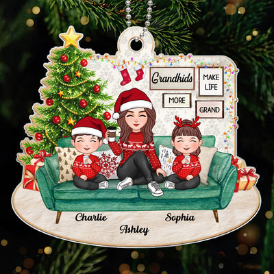 Grandma Sitting With Grandkids On Sofa Personalized Acrylic Ornament