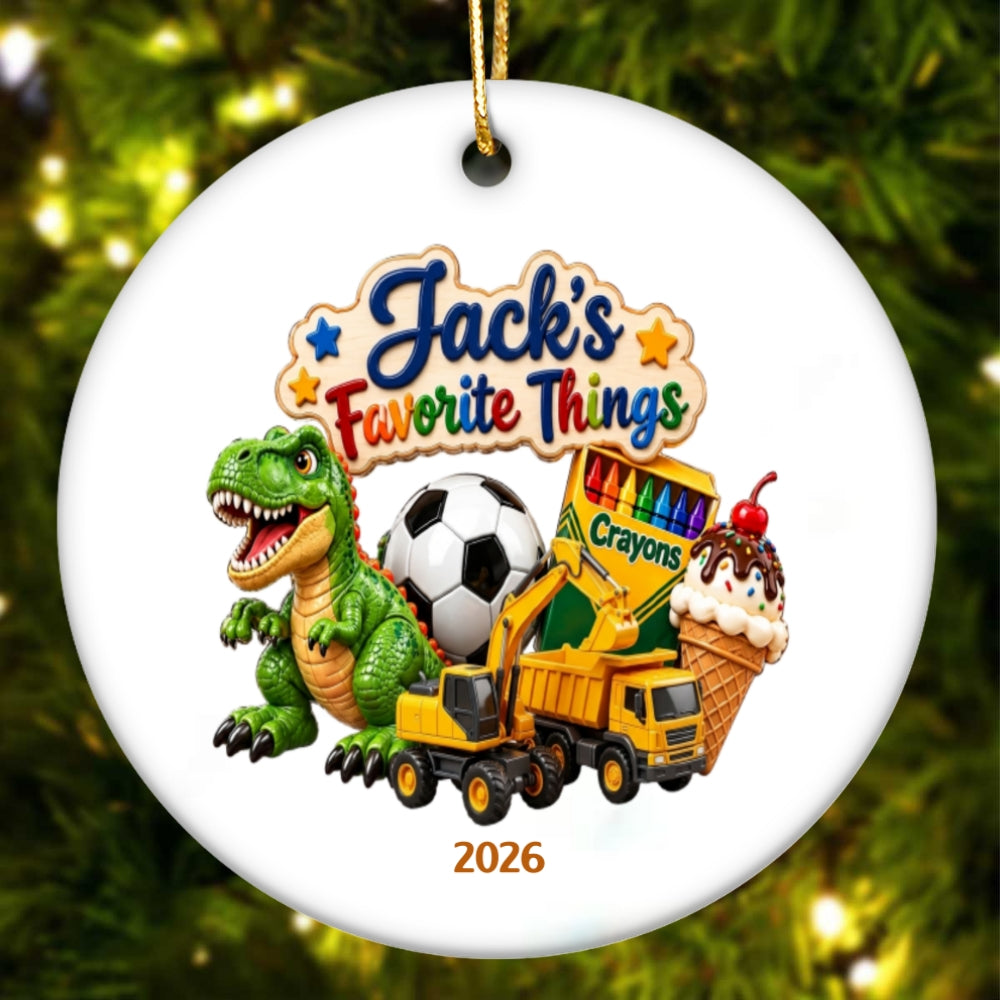 Kid's Favorite Things 2D Flat Printed - Personalized Ceramic Ornament - Custom Name & Favorite Things Keepsake Gift for Kids