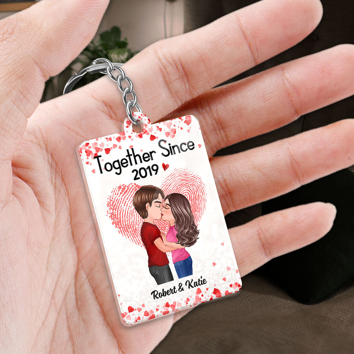 Fingerprint Doll Couple Kissing Favorite Song Scannable QR Code Personalized Acrylic Keychain