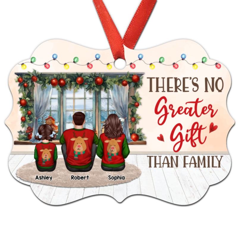 Family Dad Mom Kids Dogs Cats Sitting By Window Personalized Christmas Ornament