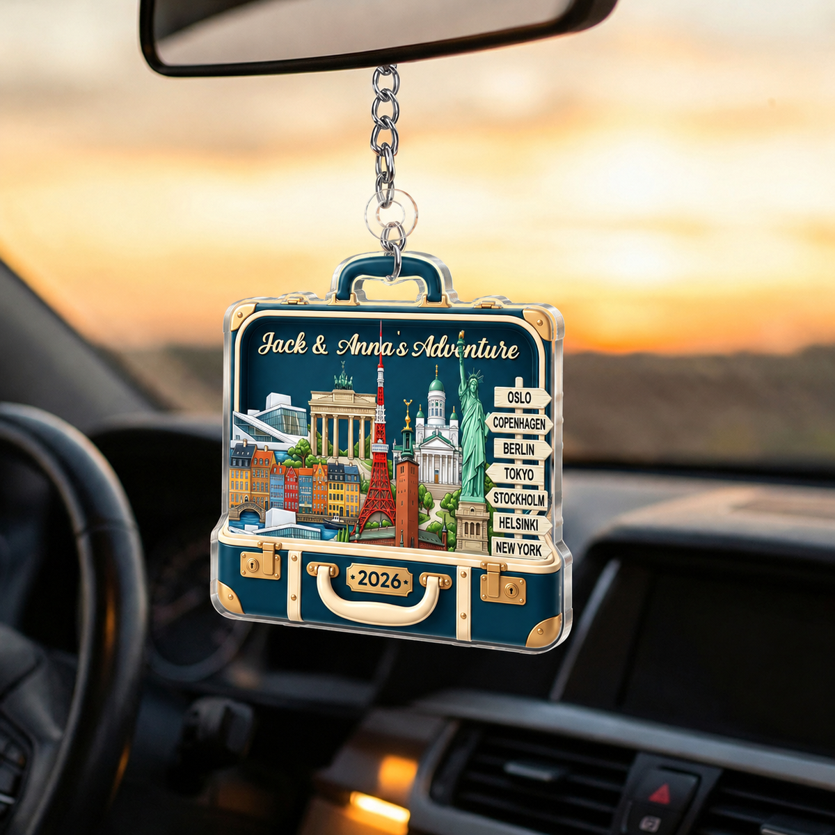 Custom Travel Adventure Suitcase 2D Flat Printed - Personalized Acrylic Keychain - Traveling Destination Keepsake, Christmas Gift For Traveling Lovers