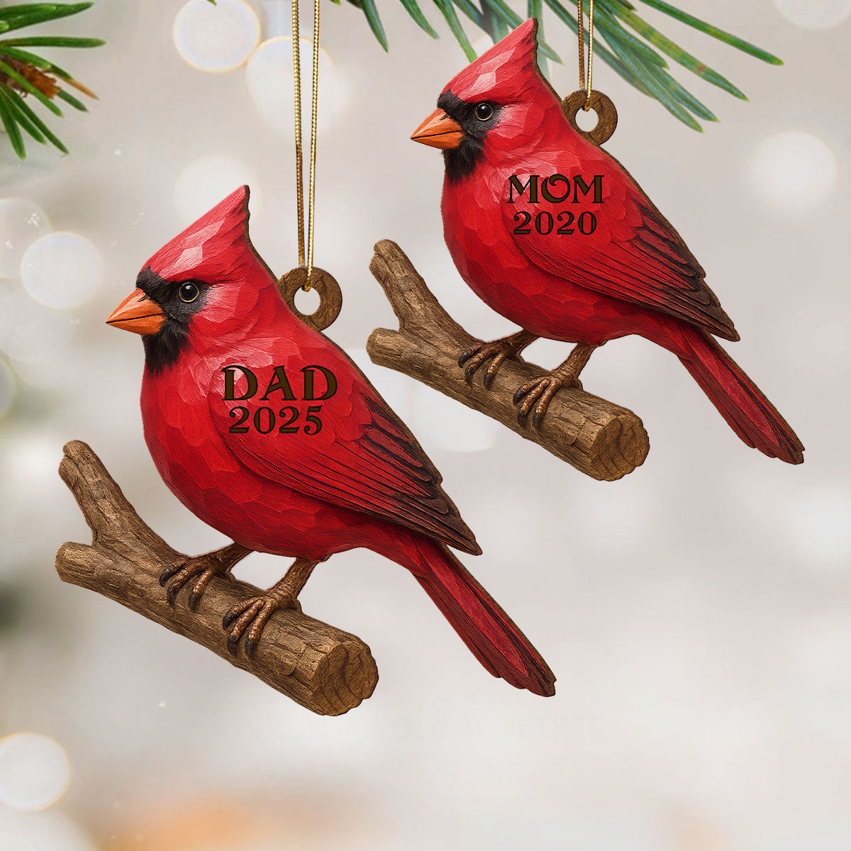 3D Effect Vintage Cardinal Memorial Christmas Personalized Wooden Ornament, Heartwarming Simpathy Gift, Remembrance Gift