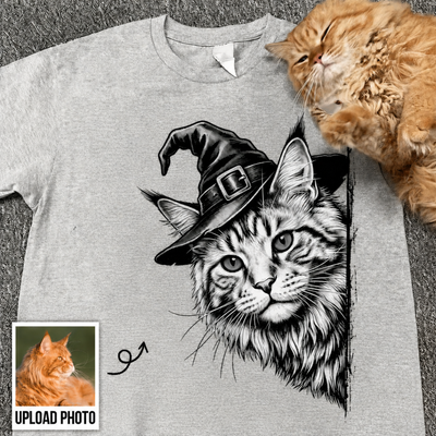 Peeking Halloween Cats Dogs Upload Photo - Personalized Shirt - Gift For Cat Mom, Dog Mom