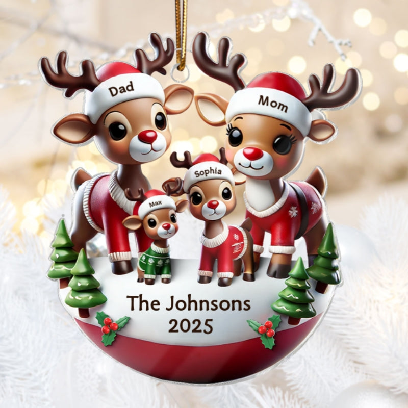 Reindeer Family 3D Effect Cute Christmas Decor Personalized Acrylic Ornament