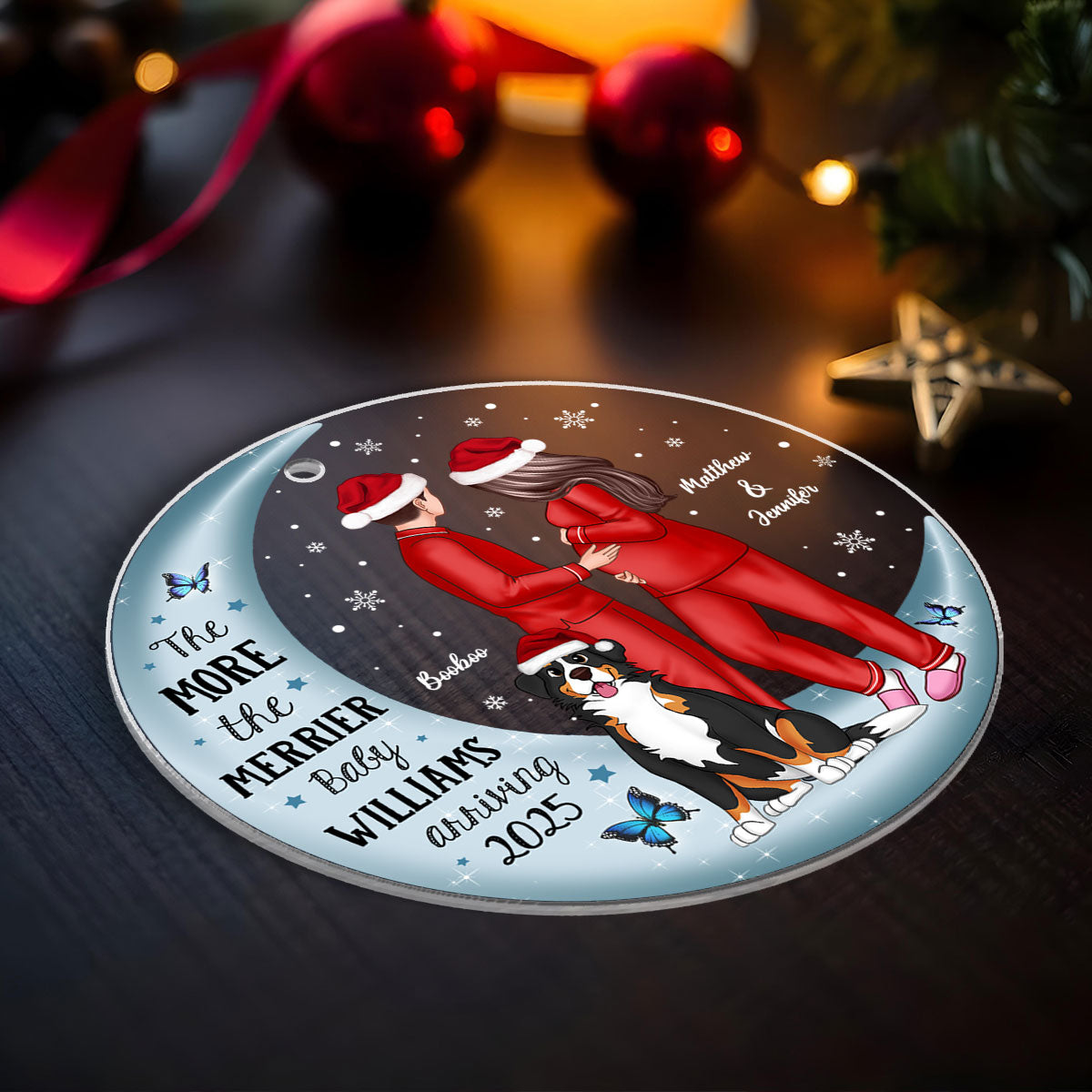 Pregnancy Custom Family On Moon, Expecting New Baby, Mom to be Gift Acrylic Circle Ornament