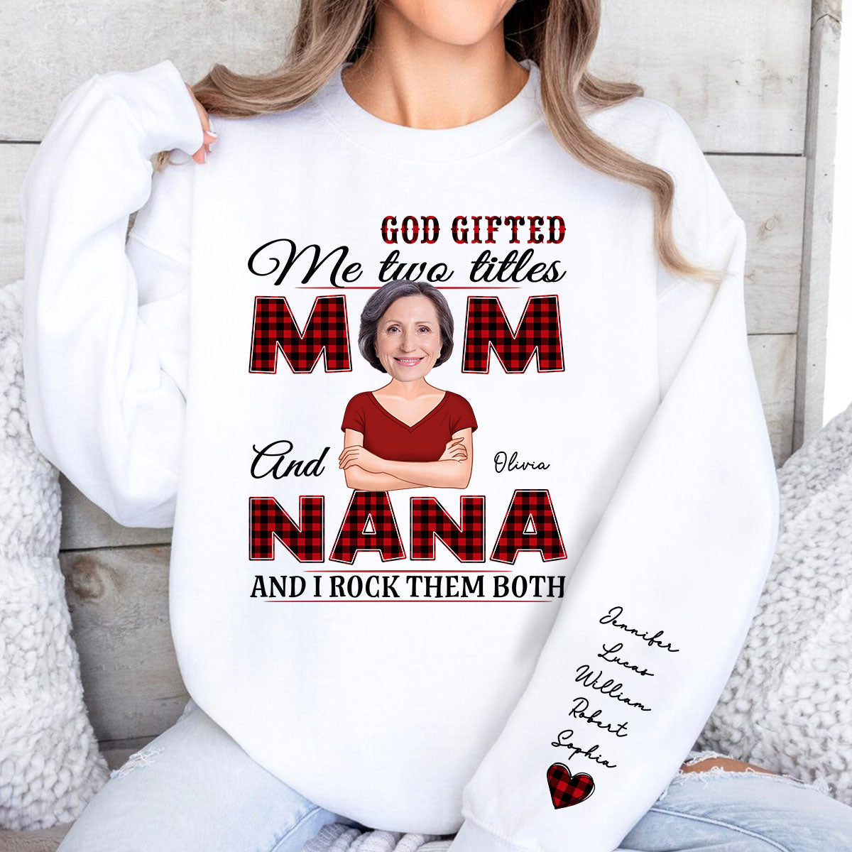 Grandma God Gifted Me Two Titles Custom Photo Personalized Sleeve Printed Sweatshirt