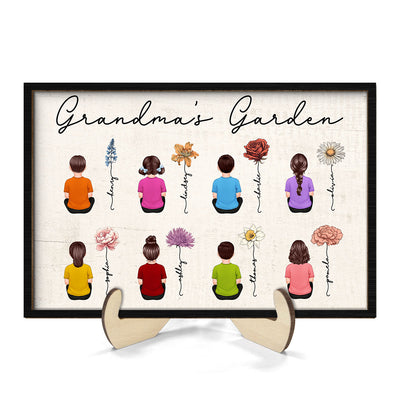 Grandkids Sitting Grandma Garden Vintage Birth Month Flowers Mother‘s Day Gift Personalized 2-Layer Wooden Plaque