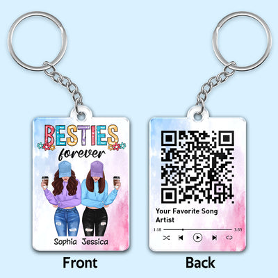 Front View Besties To My Bestie Favorite Song Scannable QR Code Personalized Acrylic Keychain