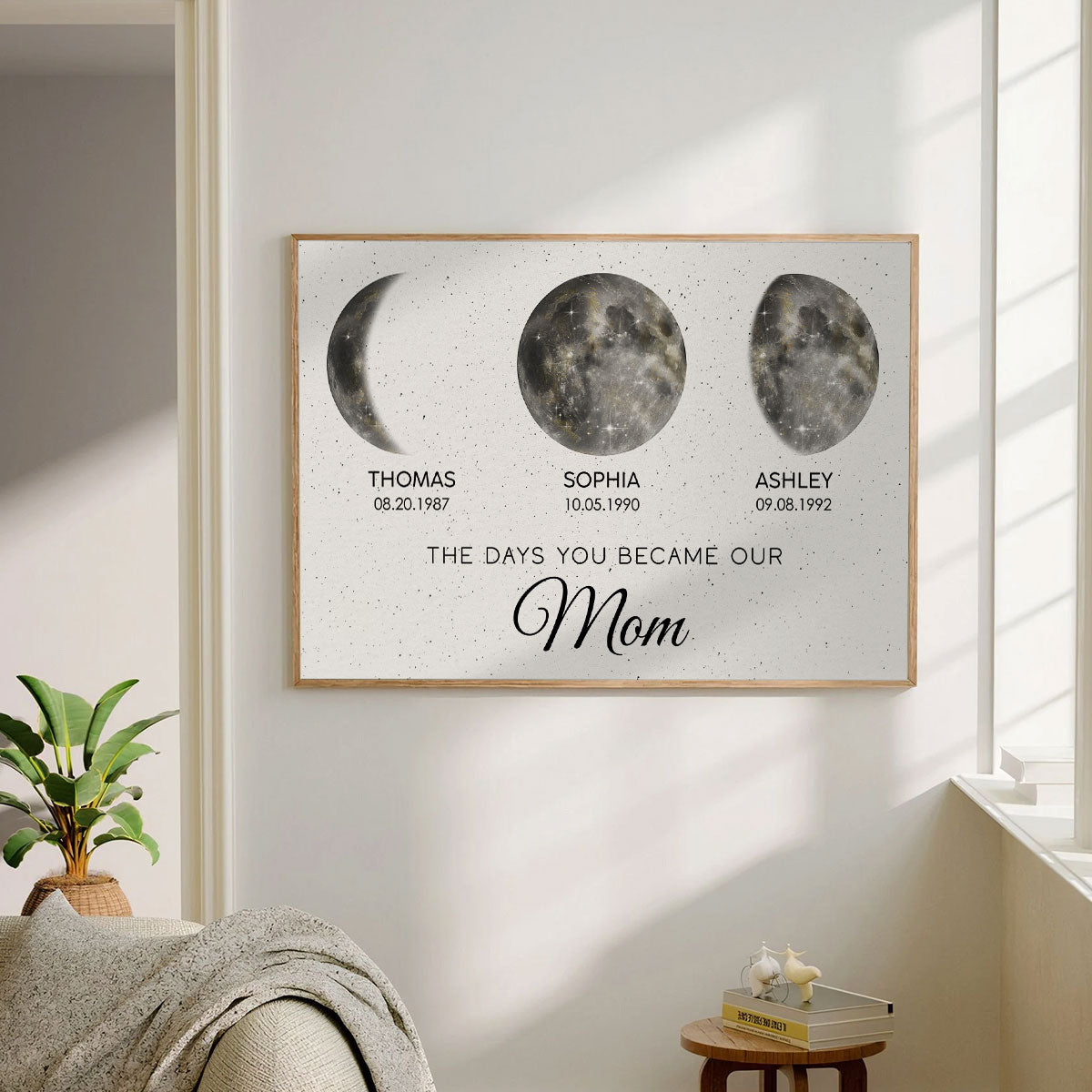 The Day You Became Mom Custom Birth Moon Phase Golden Dust Personalized Poster | A Heartfelt Gift for Mom’s Birthday, Mother’s Day, or Just Because