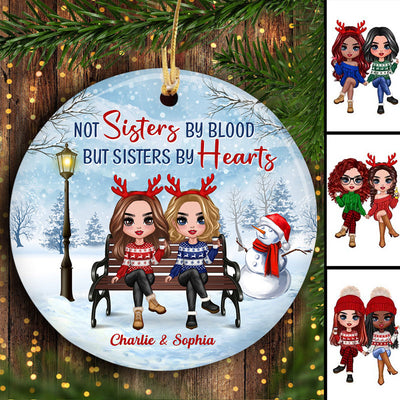 Doll Besties Sitting On Bench Christmas Personalized Circle Ornament