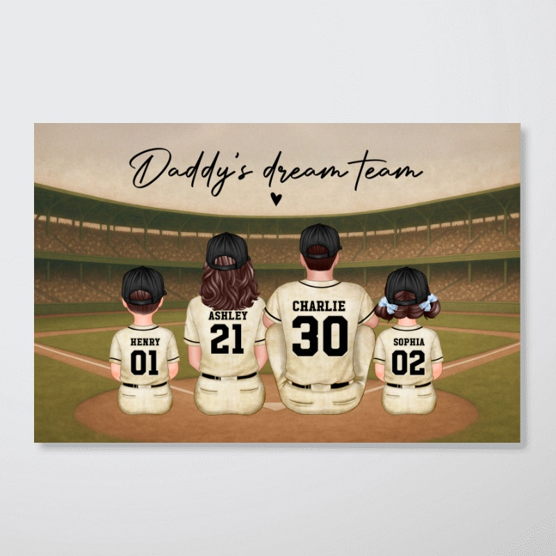 Retro Vintage Baseball Family Dream Team Home Decoration - Personalized Poster - Father's Day Gift For Dad, Gift For Husband, Gift For Grandpa