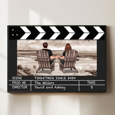 Couple At Beach Scene Home Decor Film Clapper Board Style Personalized Poster