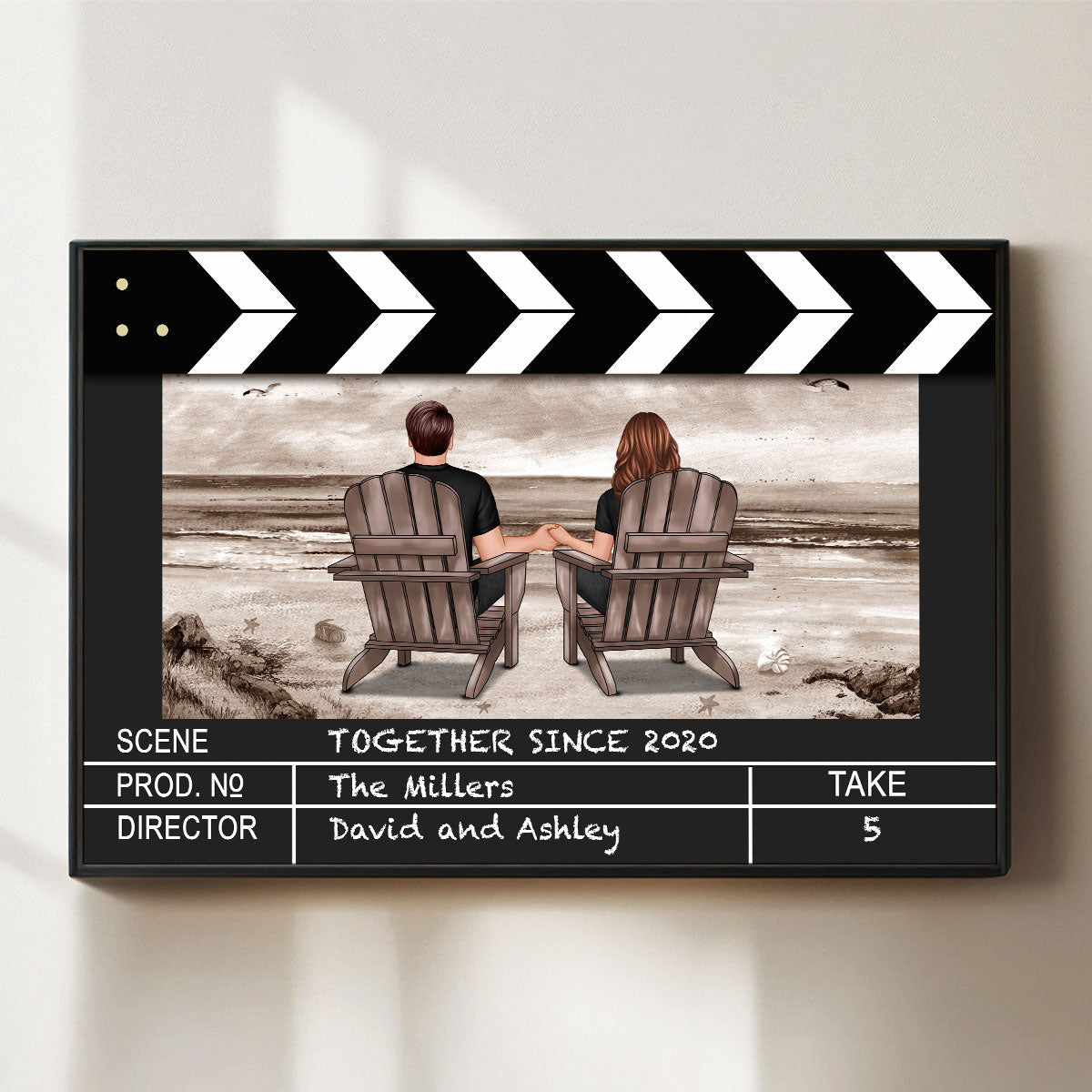 Couple At Beach Scene Home Decor Film Clapper Board Style Personalized Poster