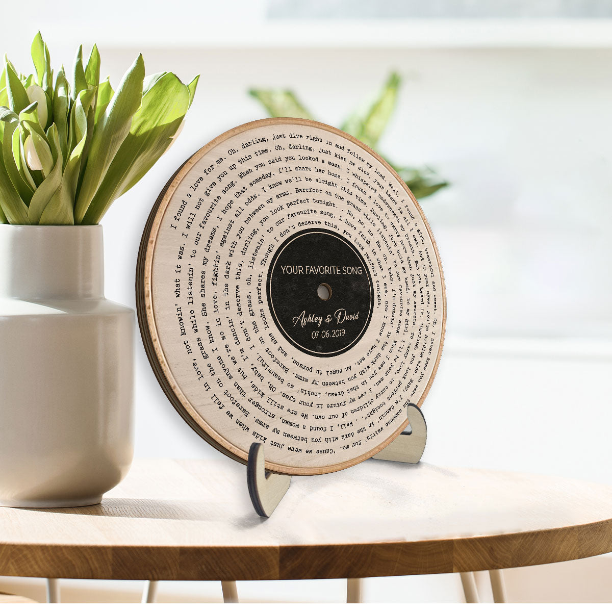 Vinyl Record Art Print, Couple Favorite Song Valentine's Day, Wedding, Anniversary Gift for Him or Her Personalized 2-Layer Wooden Plaque