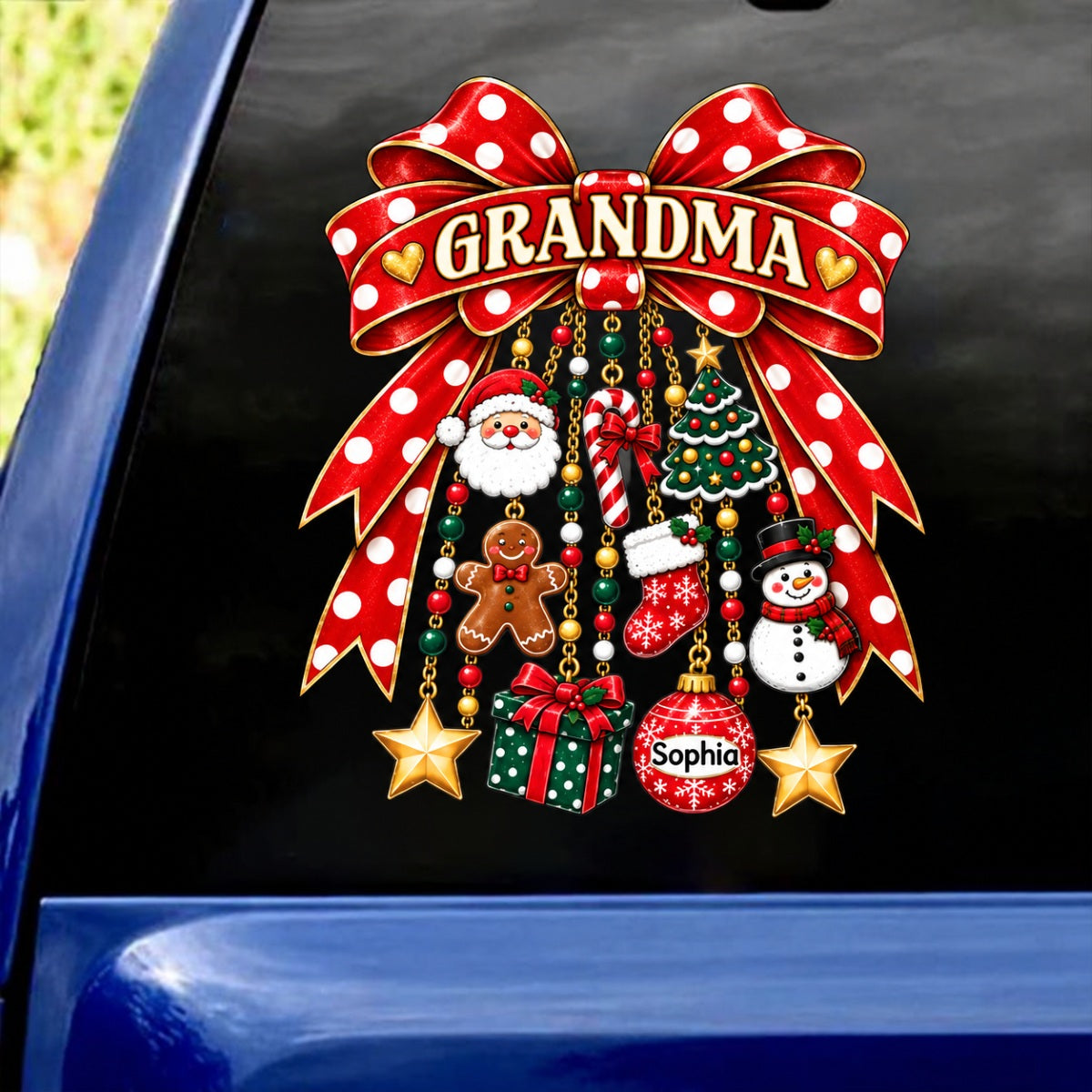 Grandma Retro Christmas Charm Bow - Personalized Decal - Trendy Christmas for Grandma