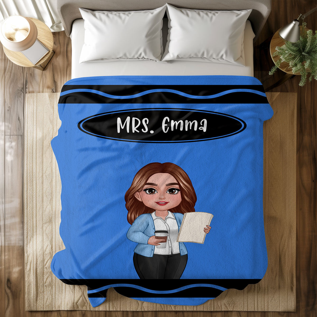 Teacher Crayon Personalized Blanket, Back To School Gift For Teacher