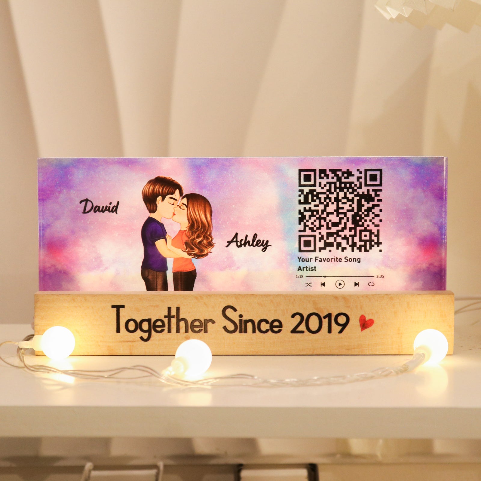 Couple Kissing, Favorite Song Scannable QR Code Personalized Acrylic LED Night Light, Anniversary, Just Because Gift For Her, Gift For Him