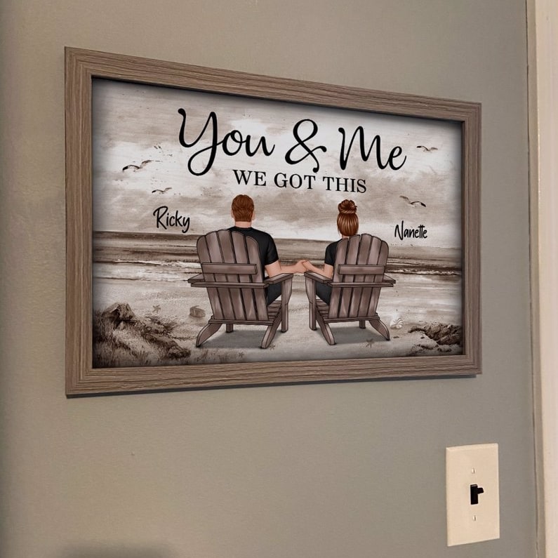 Couple Beach Landscape Retro Vintage - Personalized Poster - Anniversary Gift For Couple, For Dad Mom
