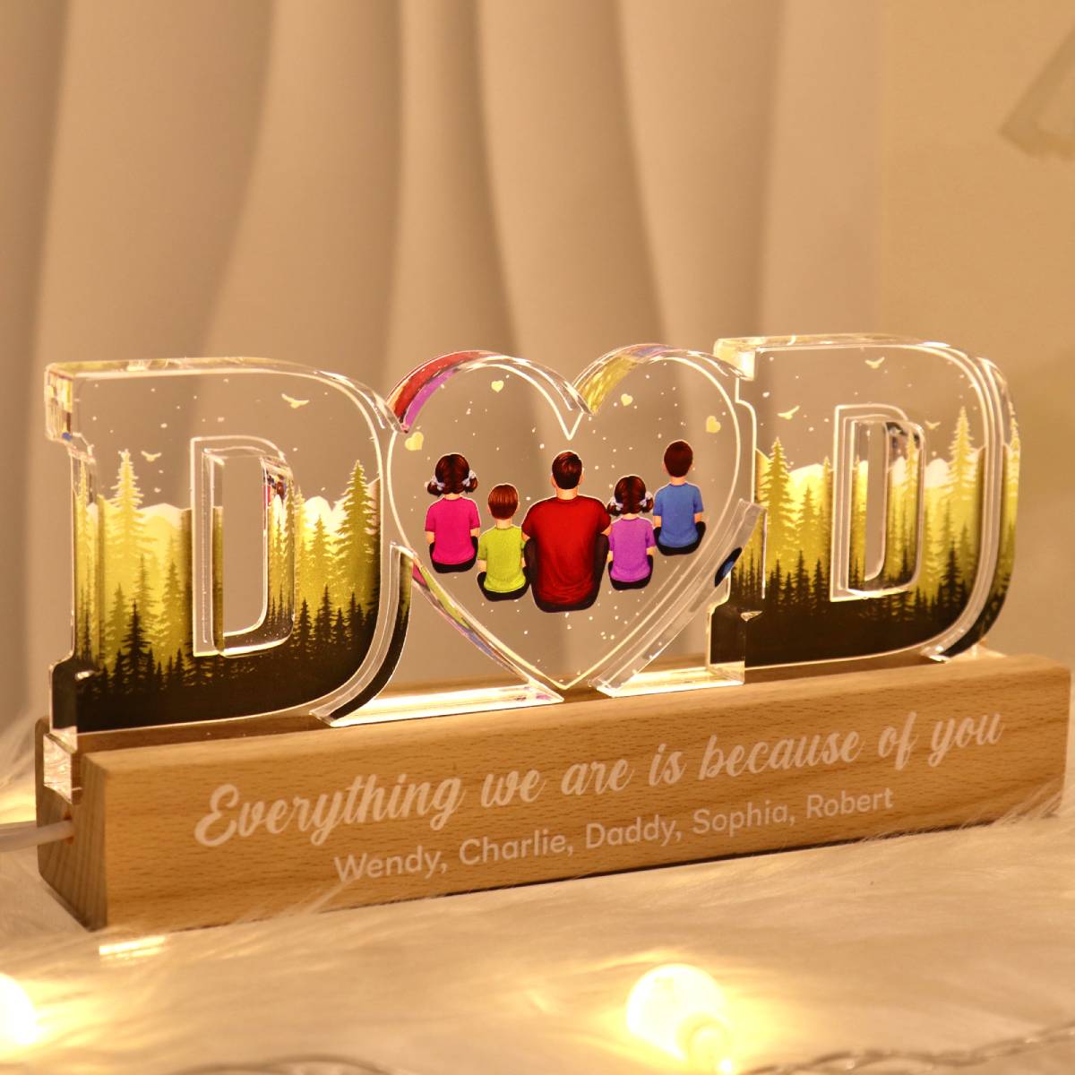 Dad Everything We Are Is Because Of You Back View Personalized LED Night Light, Father's Day Gift For Dad, Husband