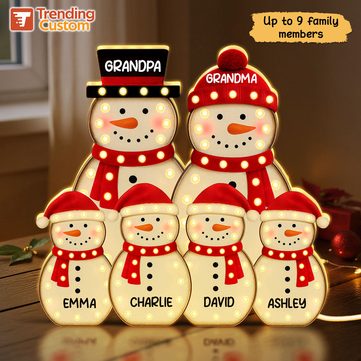 Snowman Family Marquee Effect Personalized LED Light Box, Christmas Gift Decoration