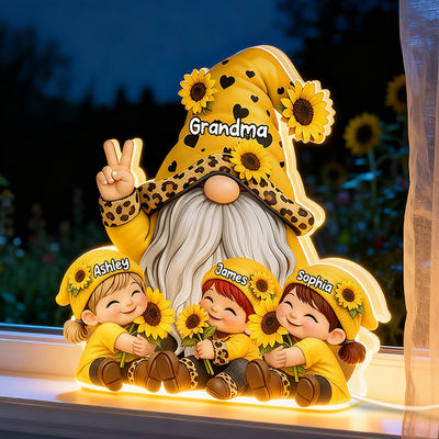 Gnome Grandma & Grandkids Sunflower - Personalized Light Box - Sentimental Gift for Grandma