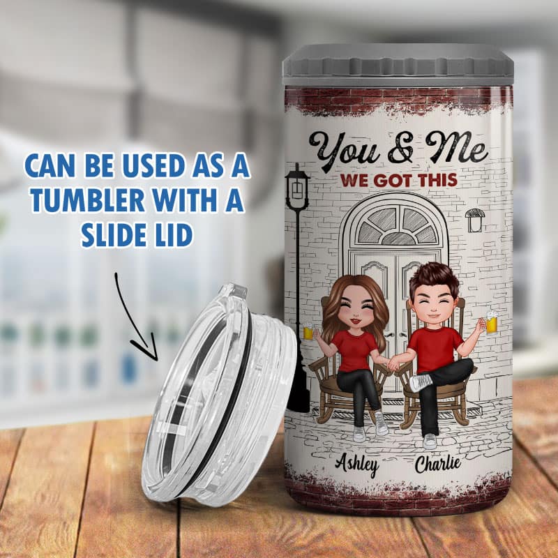 Couple Sitting Front Porch Sketch Personalized 4 In 1 Can Cooler
