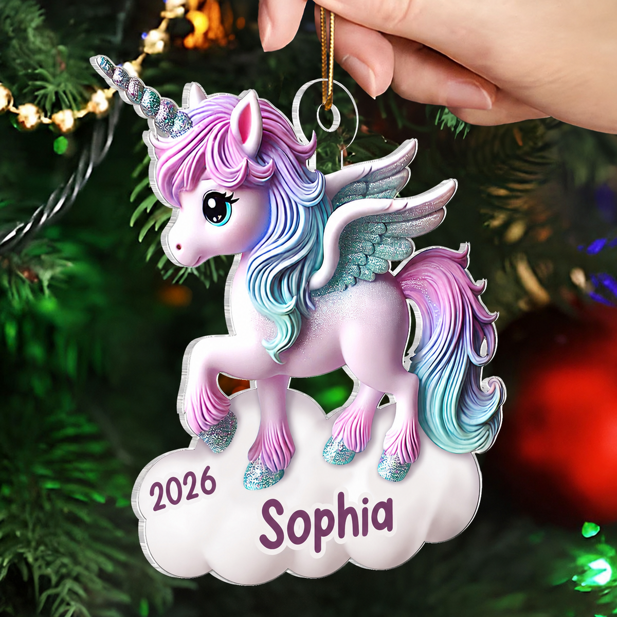 Magical Unicorn 3D Effect Baby's First Christmas Personalized Acrylic Flat Ornament