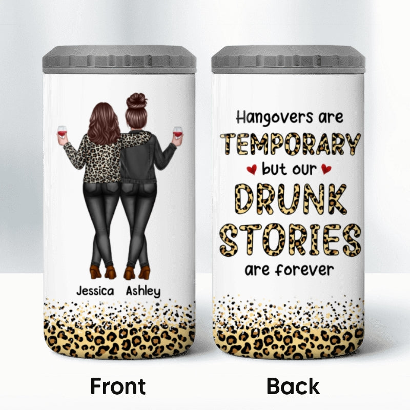Back View Besties Sisters Leopard Gift Personalized 4 In 1 Can Cooler