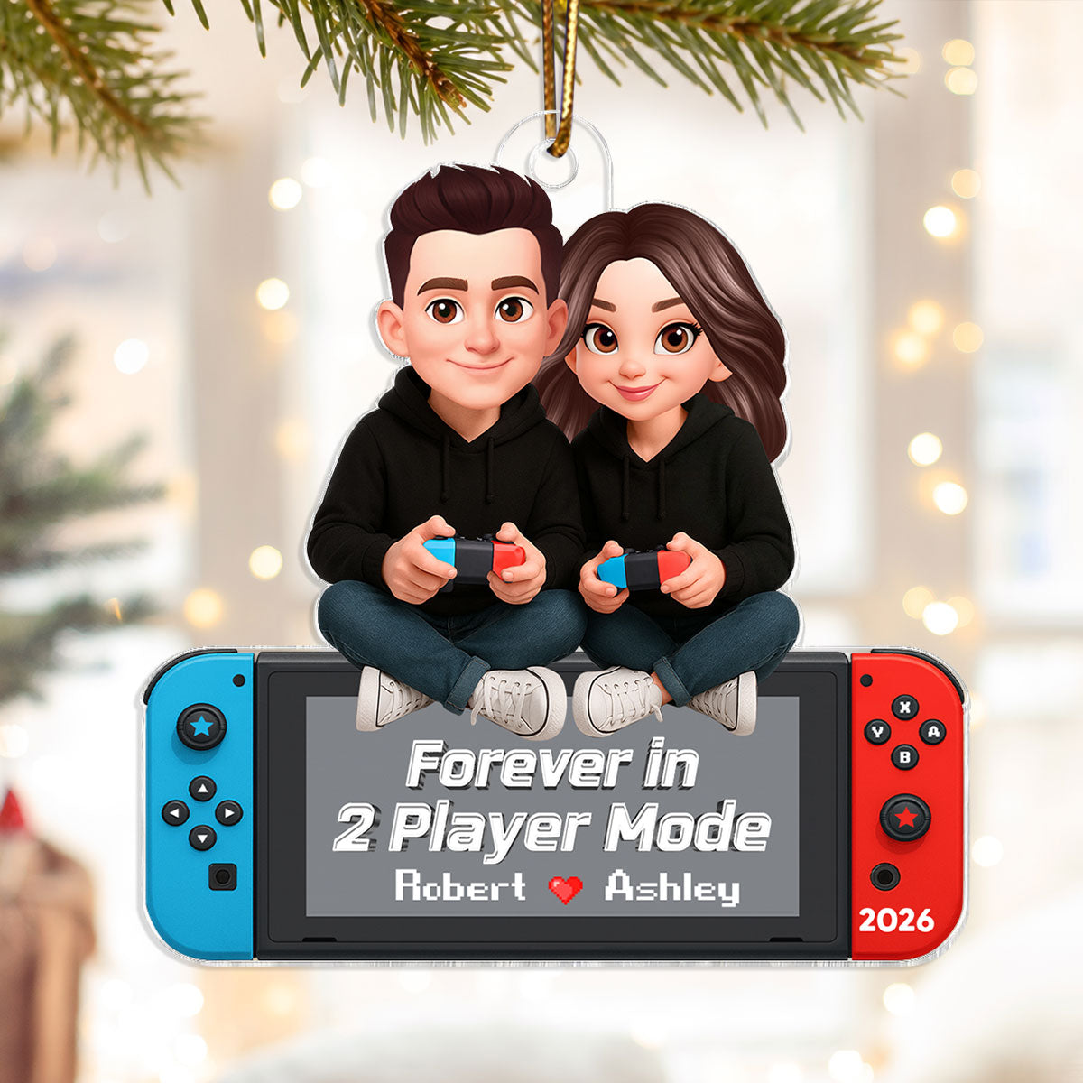 Forever In 2 Player Mode Gaming Couple - Personalized Acrylic Ornament - Christmas Gift For Gamers, For Him, For Her