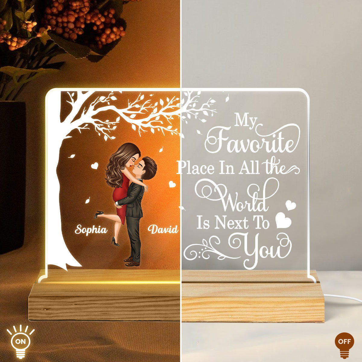 Favorite Place In The World Couple Kissing Personalized LED Night Light