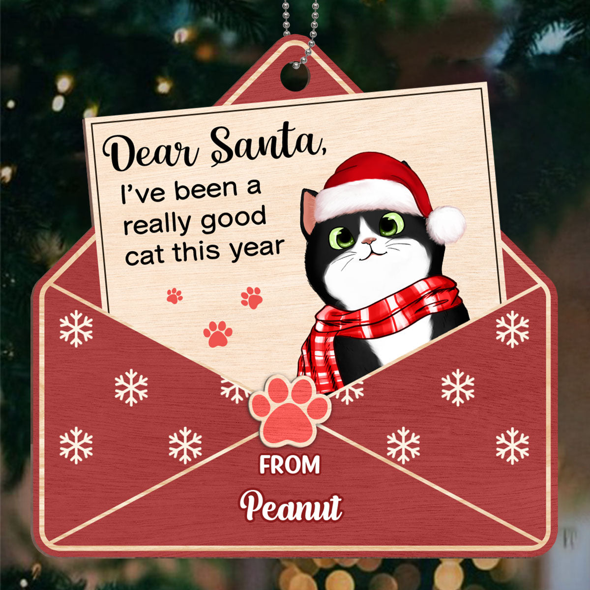 Letter To Santa From Cute Fluffy Cat Personalized Wooden Ornament