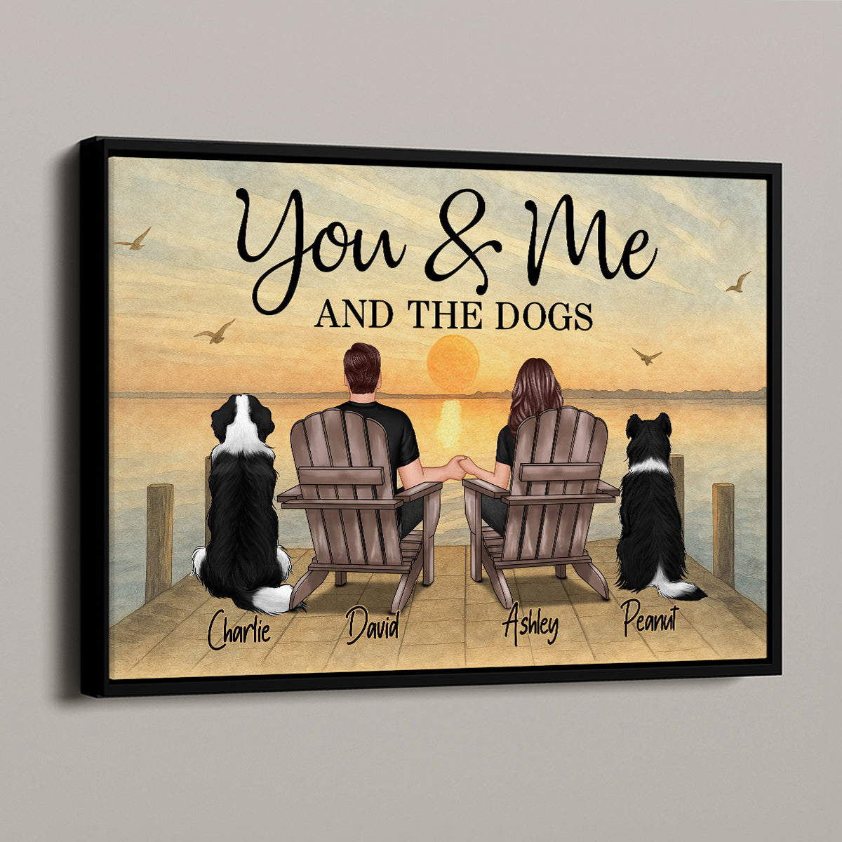 Retro Vintage Mountain Landscape Couple You Me And The Dogs Cats Personalized Poster| Heartfelt Gift For Dogs Lovers, Cats Lovers
