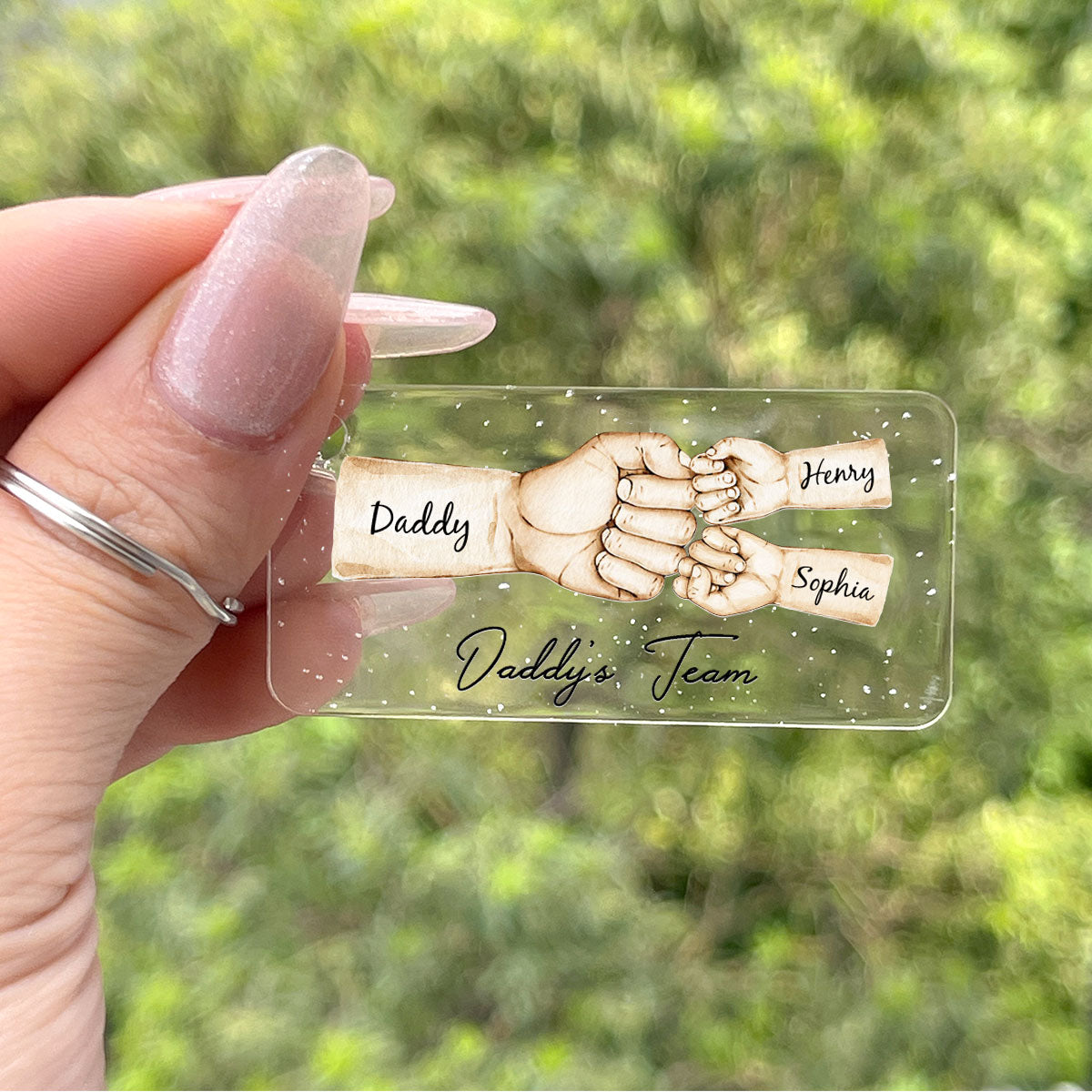 Daddy's Team Fist Bump - Personalized Acrylic Keychain - Gift For Dad, Gift For Husband, Gift For Grandpa