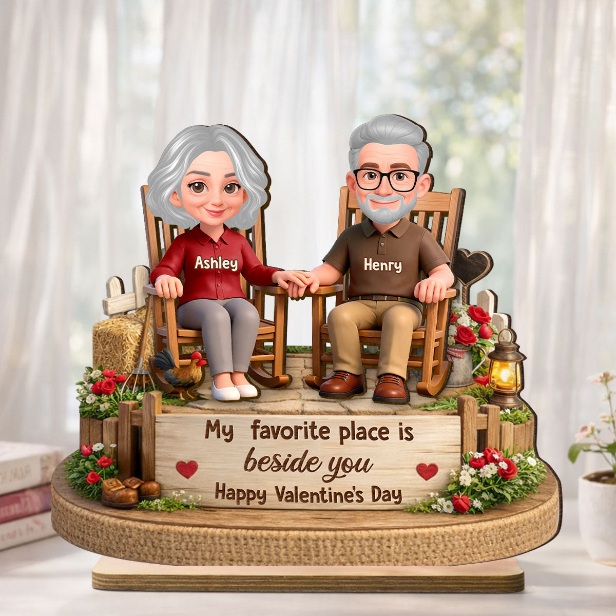 My Favorite Place is Beside You Farmhouse Couple - Personalized 2-Layered Wooden Plaque - Valentine's Day Gift for Her, for Him