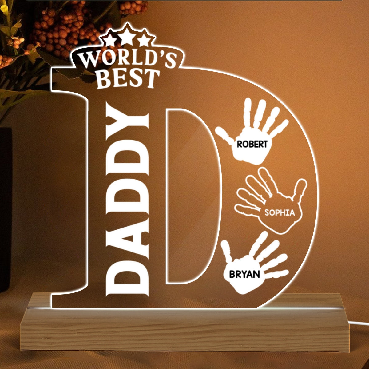 D Letter Handprints Father‘s Day Gift Personalized Warm Custom Shape LED Night Light