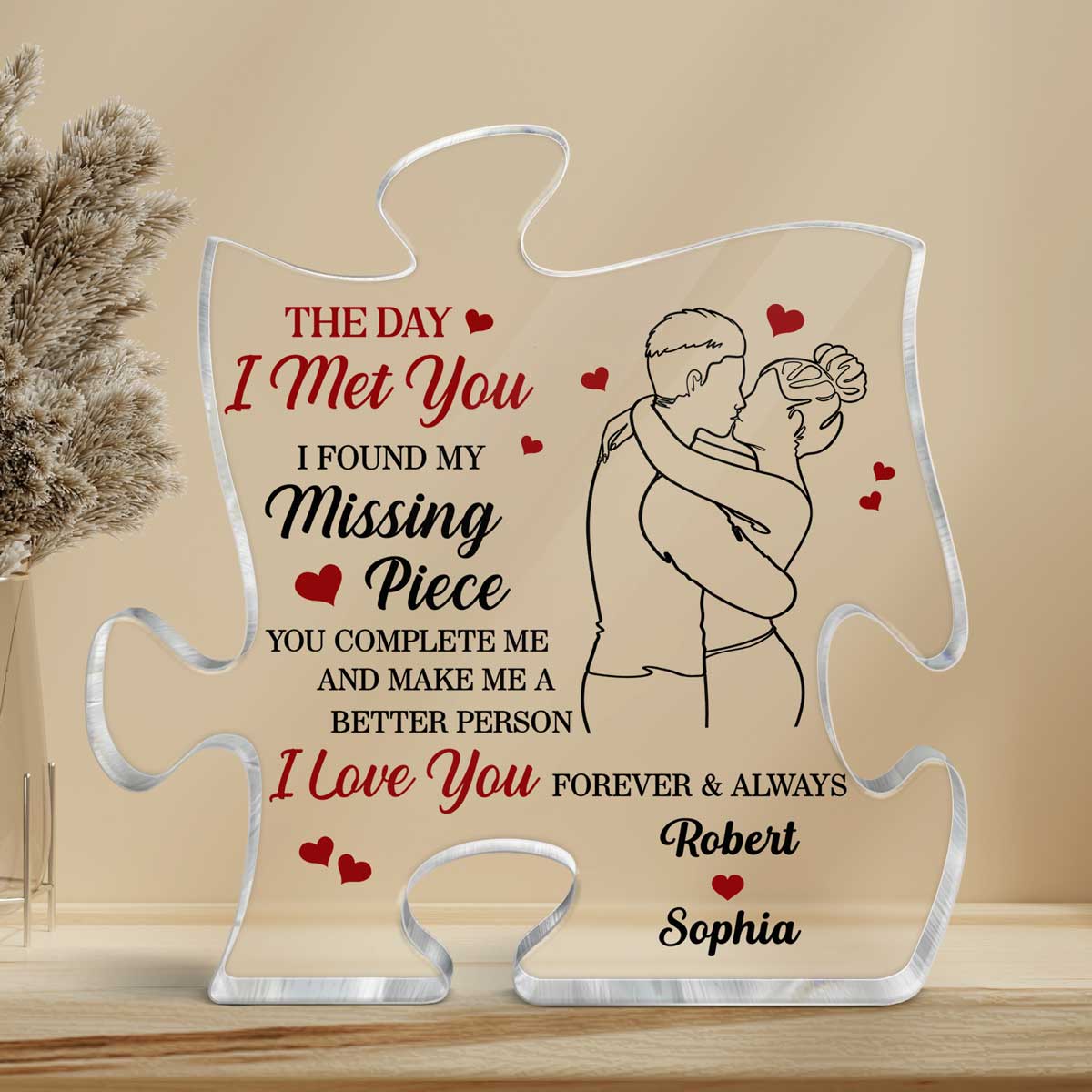 Couple Kissing Outline Found My Missing Piece Gift For Him For Her Personalized Personalized Puzzle Acrylic Plaque