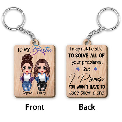 Cool Doll Besties To My Bestie Personalized Wooden Keychain