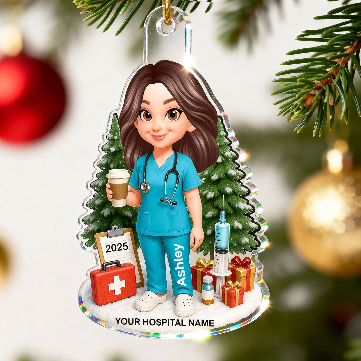 3D Effect Proud Nurse With Signature Symbols Christmas - Personalized Acrylic Ornament - Christmas Gift For Nurses
