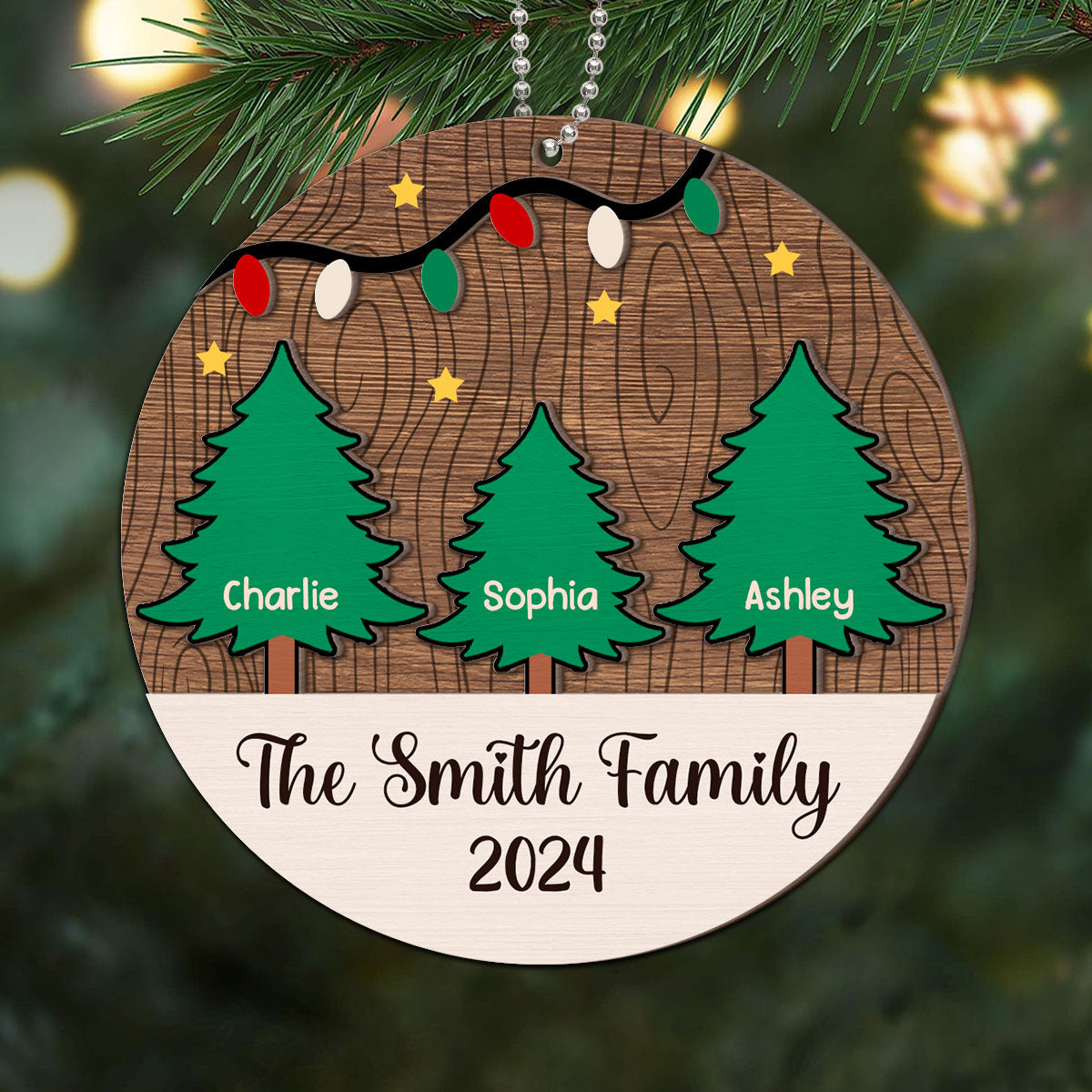 Christmas Tree Family Member Names Personalized 2-Layer Wooden Ornament