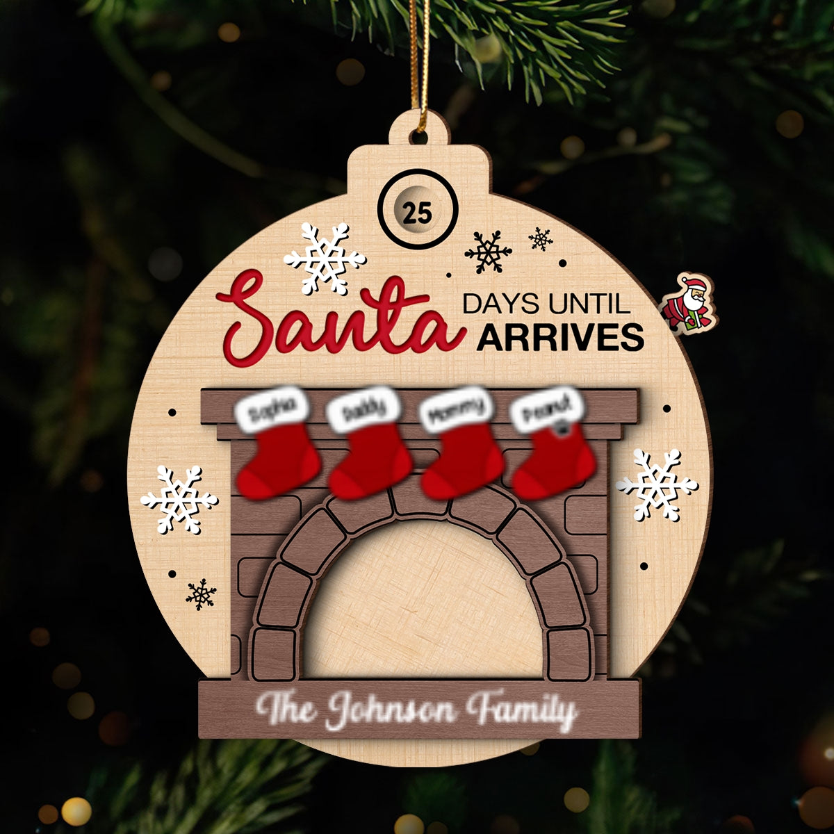 Days Till Santa Arrives Family Christmas Stockings Fireplace Personalized Countdown Ornament