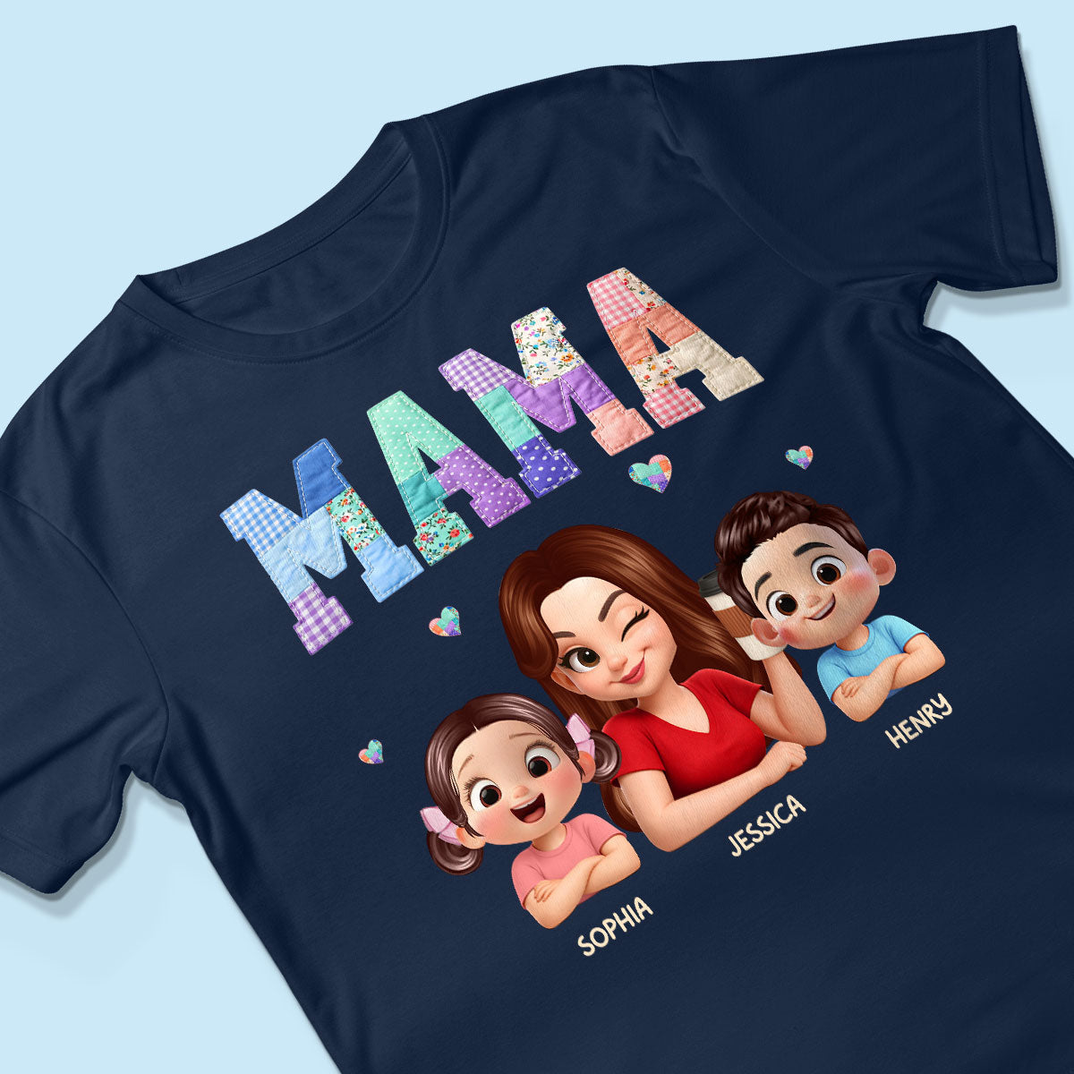 Patchwork Floral Mama Faux Embroidered - Personalized Shirt - Gift for Mom