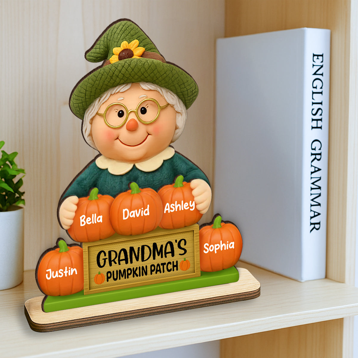 Grandma's Pumpkin Patch Scarecrow Personalized Standing Wooden Plaque, Fall Decor for Grandma