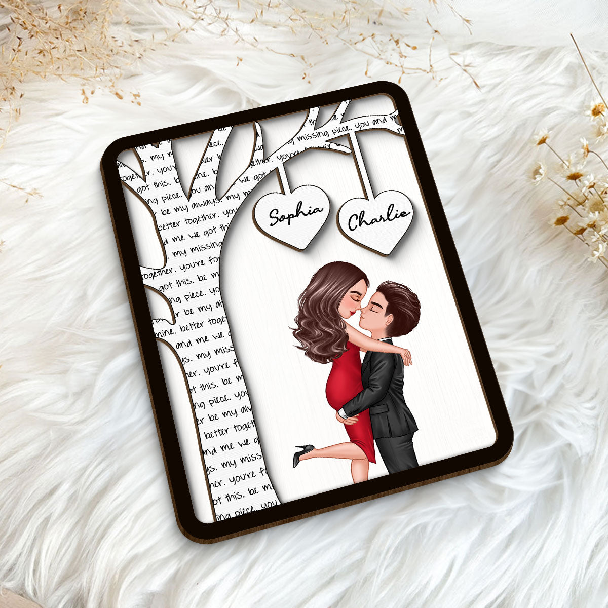 Couple Hugging Kissing Under Text Tree Personalized 2-layer Wooden Plaque,  Gift For Him, For Her
