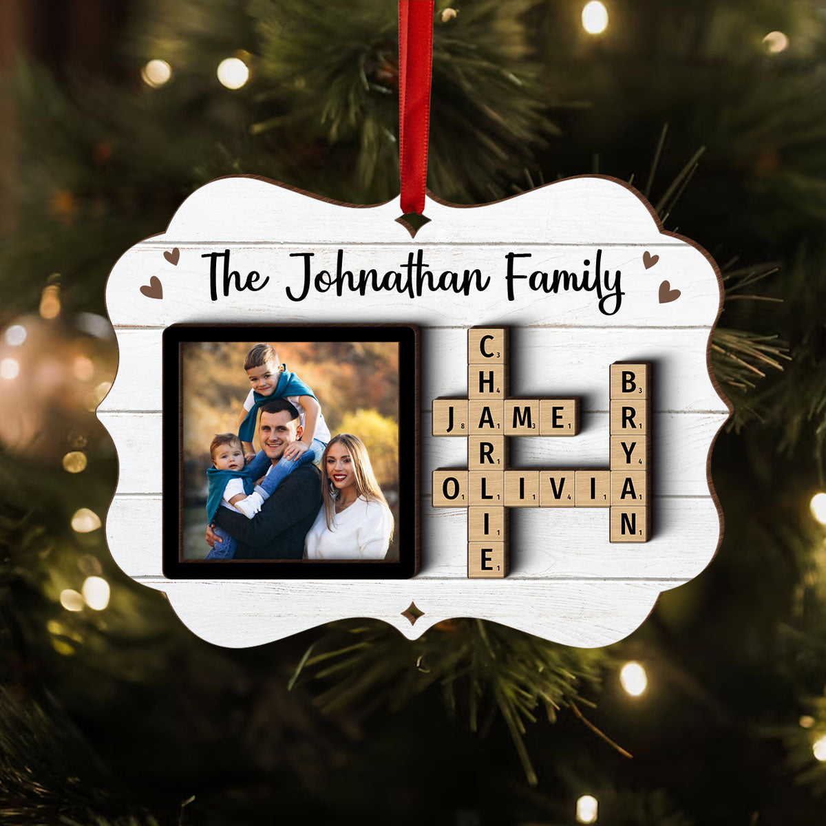 Family Crossword Puzzle Art Personalized Christmas Photo Frame Ornament, Hanging Photo Car Ornament, First Car Gift, Test Pass Gift