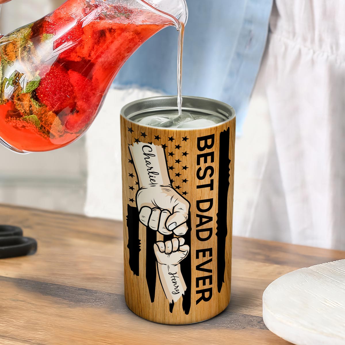 Best Dad Ever Nation Flag Fist Bumps Vector Father‘s Day Gift For Husband Father Figures Personalized 4 In 1 Can Cooler
