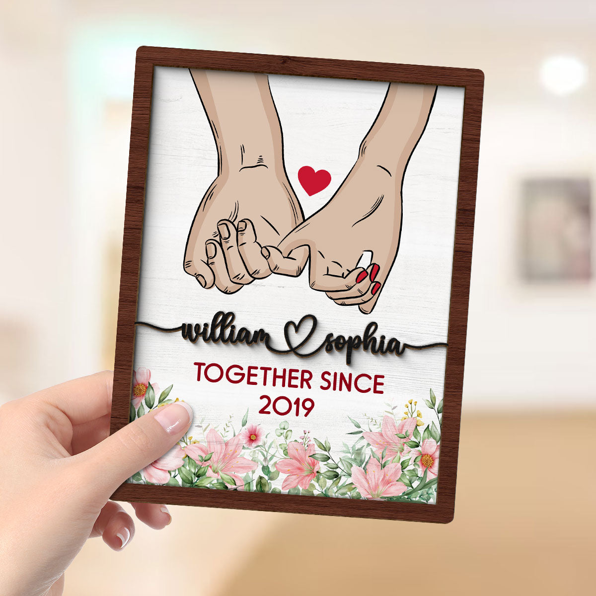 Couple Together Since Holding Hands Personalized 2-Layer Wooden Plaque