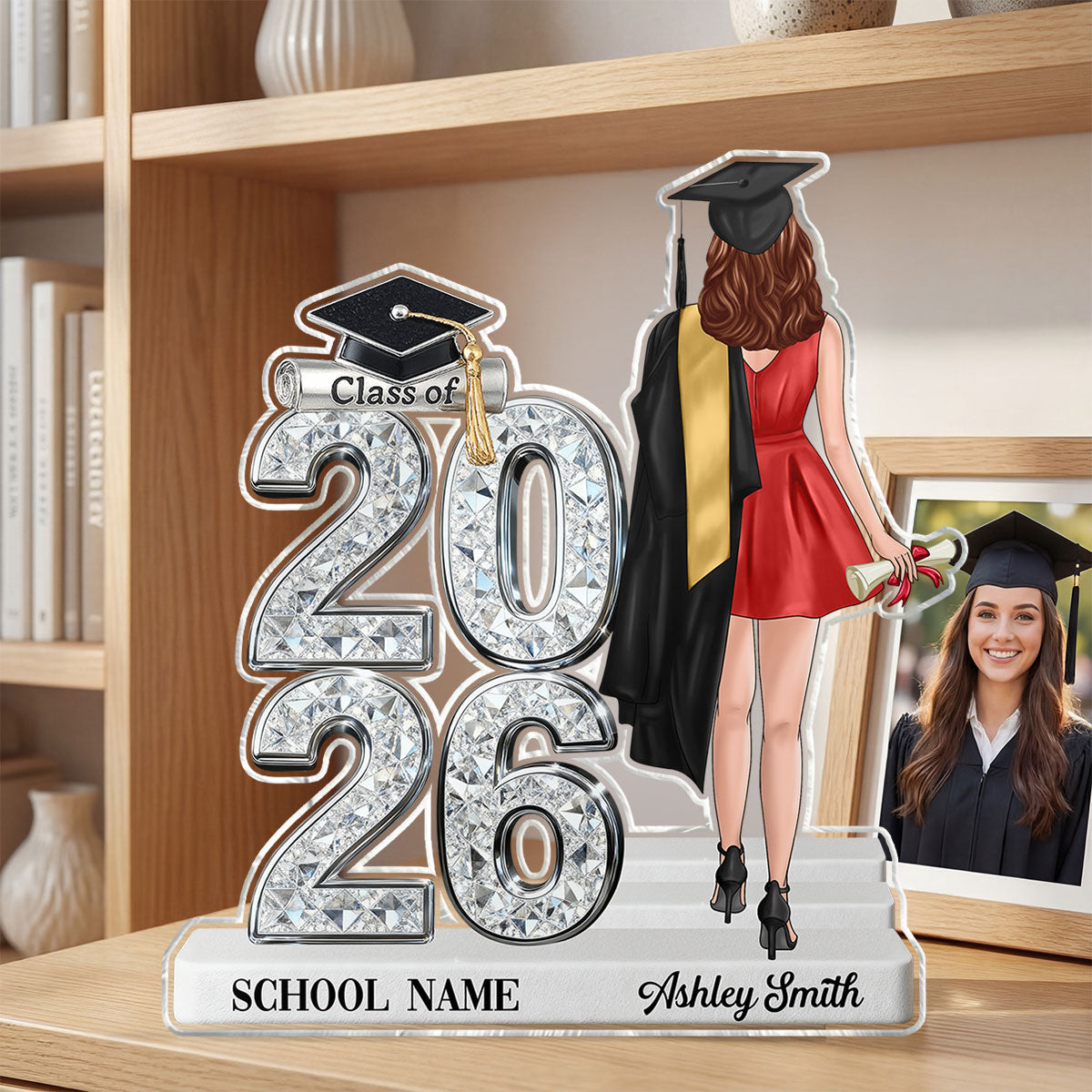 Class Of 2026 2027 Back View Senior Shiny Effect 2D Flat - Personalized Acrylic Block Plaque - Graduation Gift For Graduates, Daughter, Son