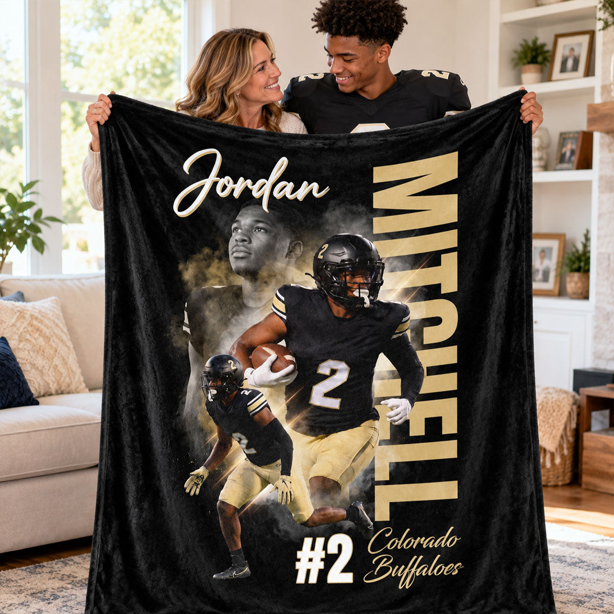 Custom Player Sport - Personalized Fleece Blanket - Football Baseball Basketball Gift for Son, Grandson